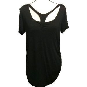 Evogues Black Gathered Waist Blouse Women's Size Large‎
